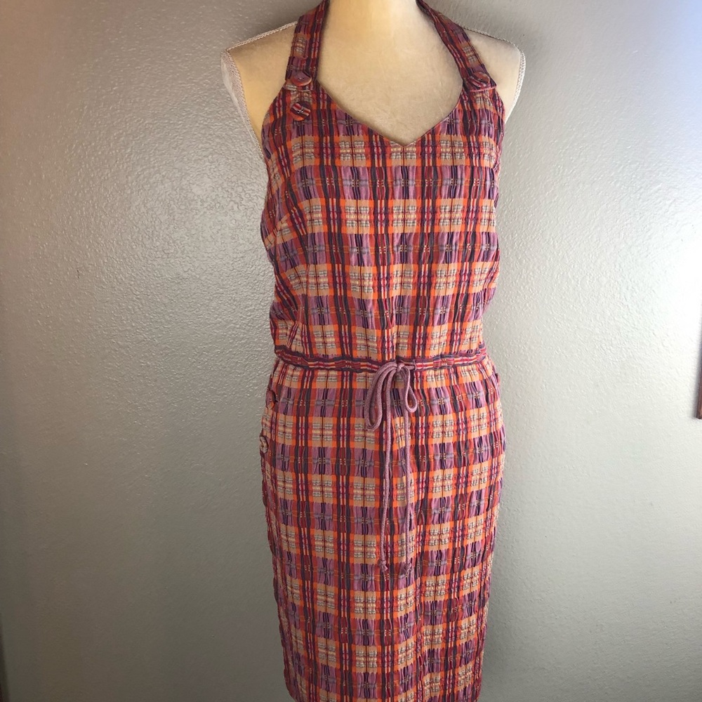 Tocca Purple Orange Plaid Halter Dress NWT 10